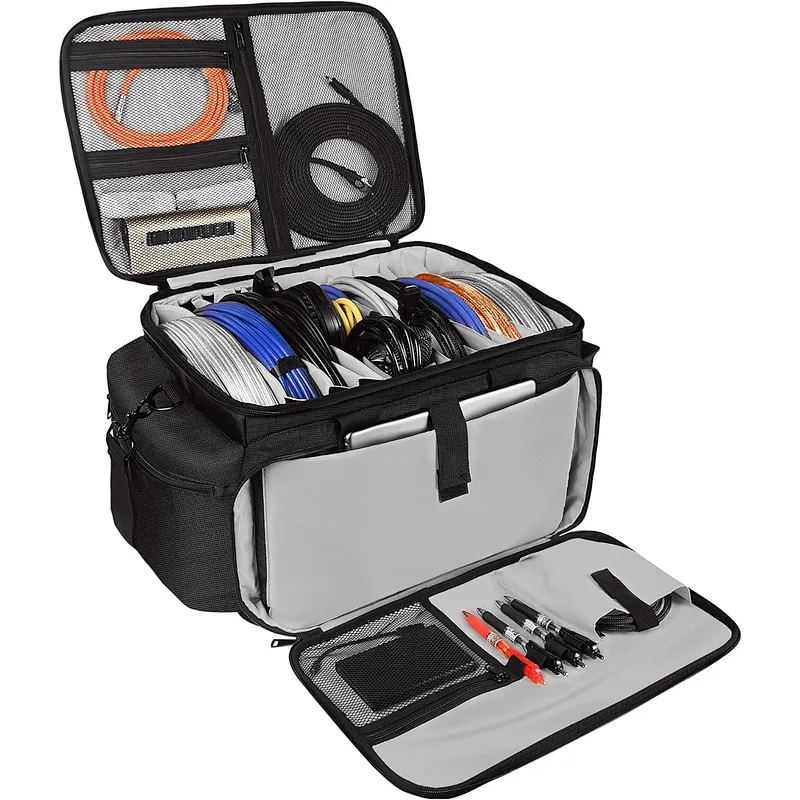 HOMFU DJ Cable File Bag Large Capacity DJ Cable Bag with Inner Detachable Divider and Padded DJ Gig Gear Bag Music Bag for Musician Accessories Travels Business Outdoor Grey